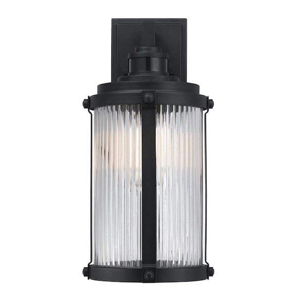Westinghouse Fixture Wall Outdoor 60W Motion Snsr Armin, Textured Black Clear Ribbed Glass 6120600 - main